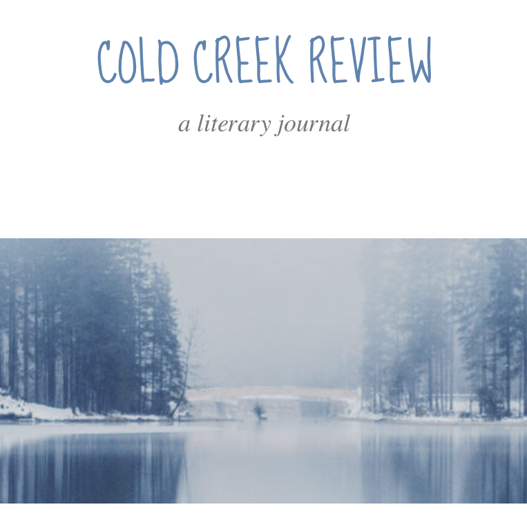 Screen shot of Cold Creek Review website with title of publication and an wintery creek and forest scene on 28 March 2018