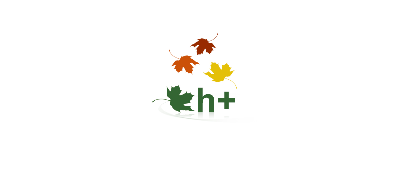 h+ logo with falling leaves in header 2020