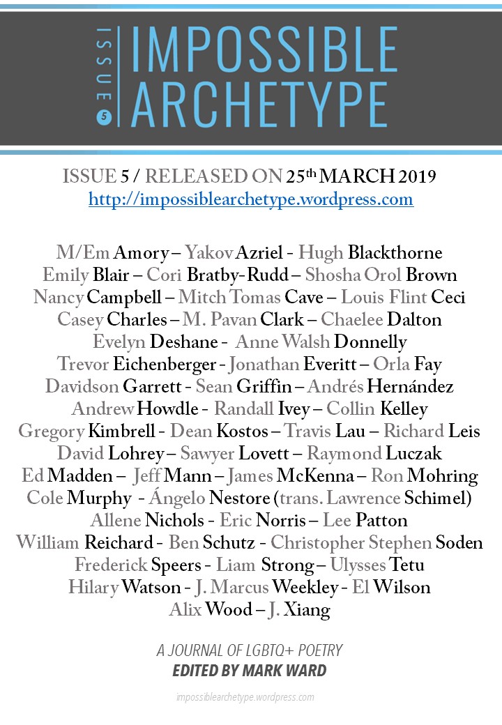 List of Impossible Archetype Issue 5 poets under journal logo, release date, and URL